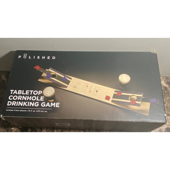 Tabletop Cornhole Drinking Game Set W/ 8 Mini Bean Bags 2 Colors & 2 Beer Glasse - Picture 5 of 7